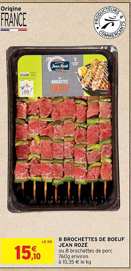 8 brochettes de bœuf jean rozé