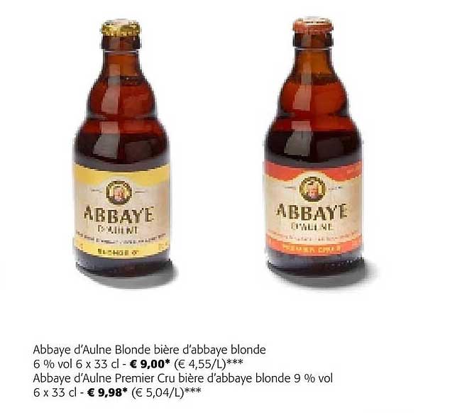 Abbaye D'aulne Blonde Bière D'abbaye Blonde 6% Vol, Abbaye D'aulne Premier Cru Bière D'abbaye Blonde 9% Vol