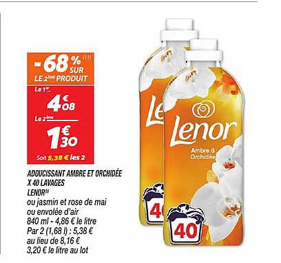 adoucissant ambre et orchidée x 40 lavages lenor