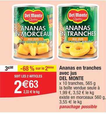 ananas en tranches avec jus del monte