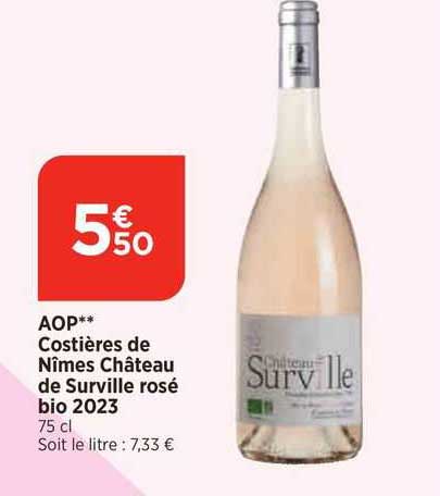 aop costières de nîmes château de surville rosé bio 2023