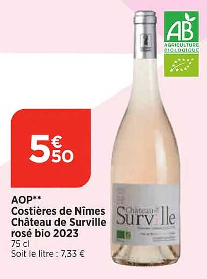 aop costières de nîmes château de surville rosé bio 2023