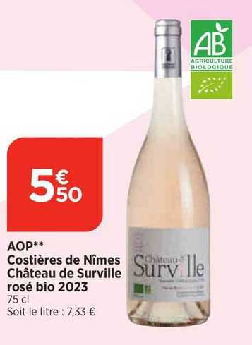 aop costières de nîmes château de surville rosé bio 2023