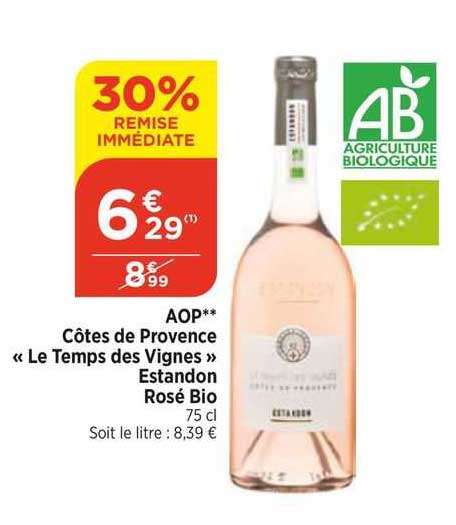 aop côtes de provence "le temps des vignes" estandon rosé bio