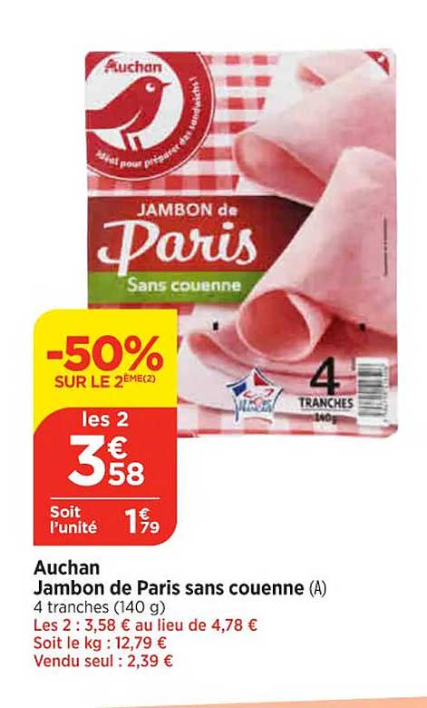 Auchan Jambon De Paris Sans Couenne
