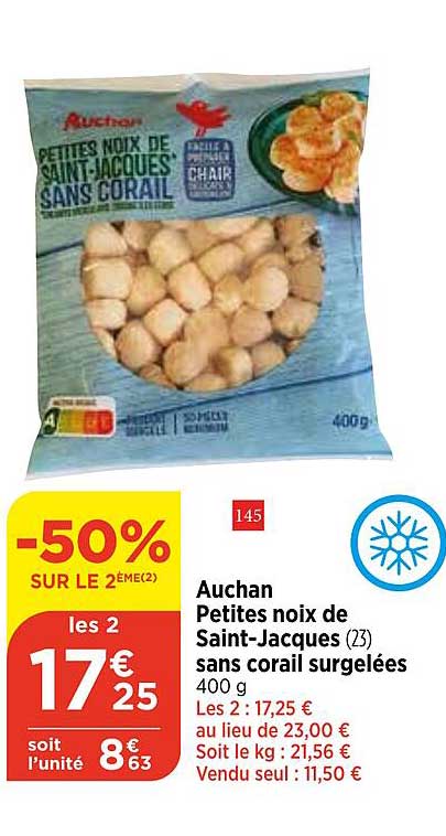 auchan petites noix de saint-jacques sans corail surgelés