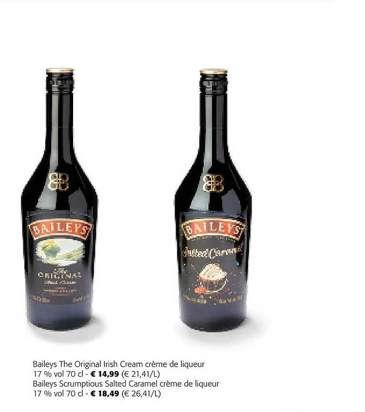 baileys the original irish cream crème de liqueur 17% vol, baileys scrumptious salted caramel crème de liqueur 17% vol