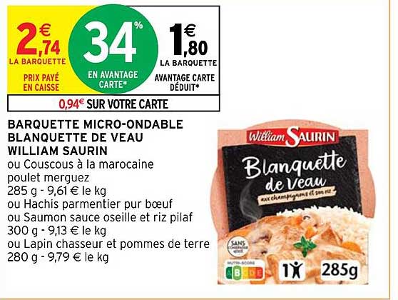 barquette micro-ondable blanquette de veau william saurin