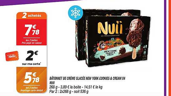 bâtonnet de crème glacée new york cookies & cream x4 nuii
