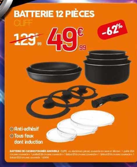 batterie de cuisine poignée amovible 12 pièces cliff