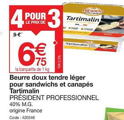 Beurre Doux Tendre Léger Pour Sandwichs Et Canapés Tartimalin Président Professionnel