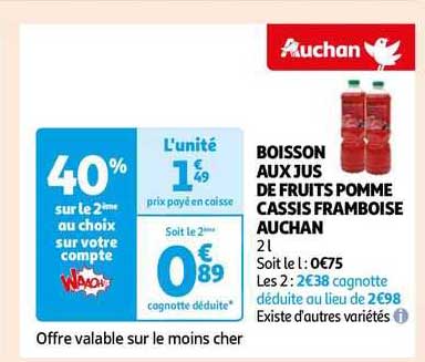 Boisson Aux Jus De Fruits Pomme Cassis Framboise Auchan