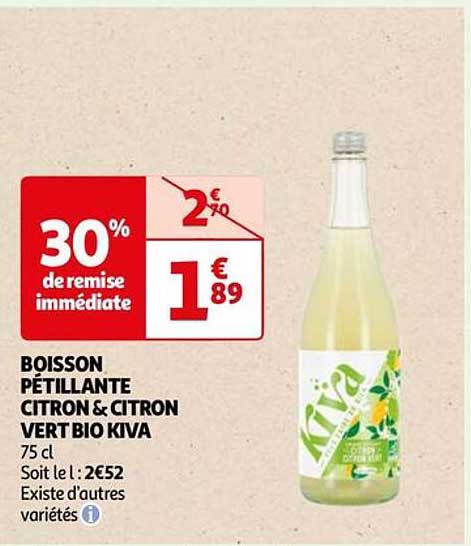 boisson pétillante citron&citron vert bio kiva