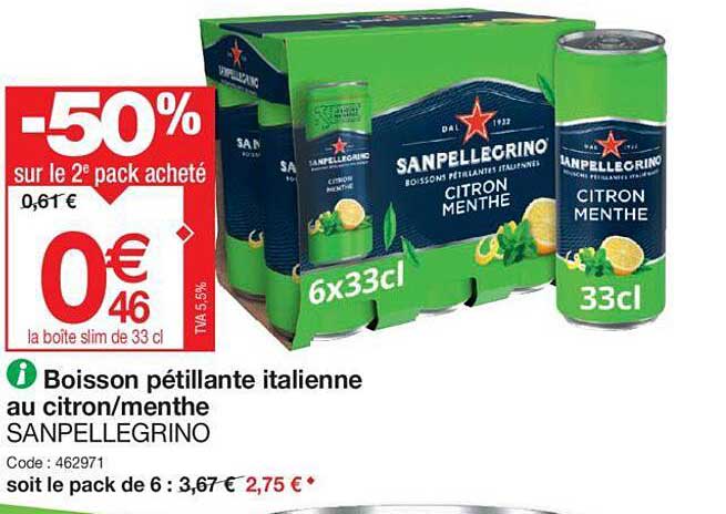 boisson pétillante italienne au citron/menthe san pellegrino