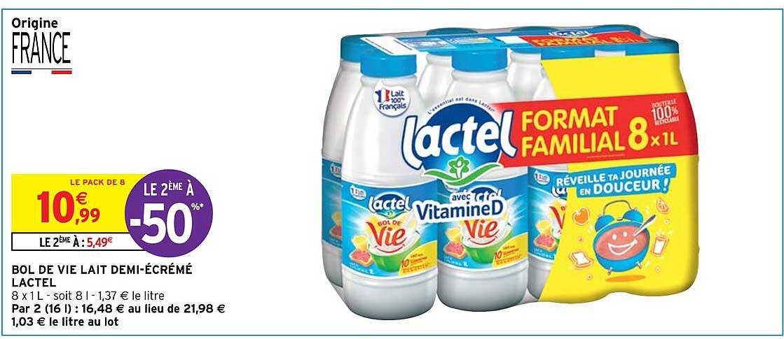 bol de vie lait demi-écrémé lactel
