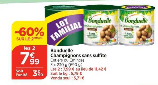 bonduelle champignons sans sulfite