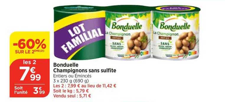 bonduelle champignons sans sulfite