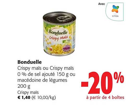 bonduelle crispy maïs ou crispy maïs 0 % de sel ajouté ou macédonie de légumes