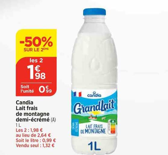 candia lait frais de montagne demi-écrémé