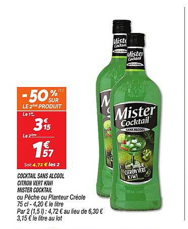 cocktail sans alcool citron vert kiwi mister cocktail