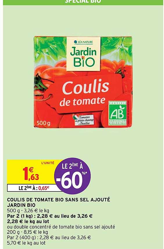 coulis de tomate bio sans sel ajouté jardin bio