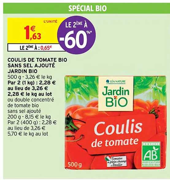 Coulis De Tomate Bio Sans Sel Ajouté Jardin Bio