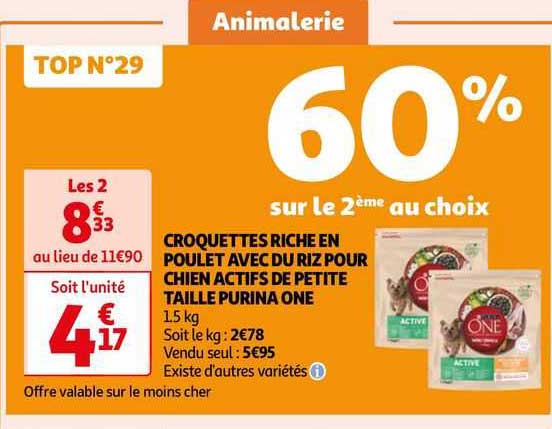 croquettes riche en poulet avec du riz pour chien actifs de petite taille purina one