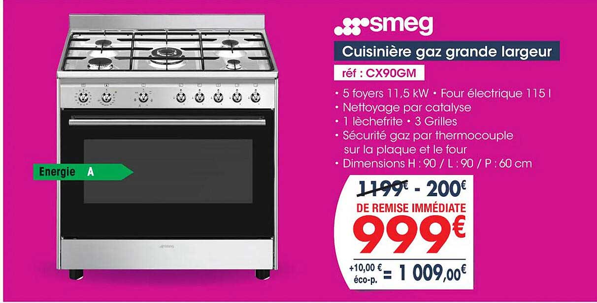cuisinière gaz grande largeur smeg