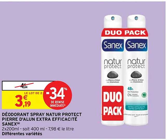 déodorant spray natur protect pierre d'alun extra efficacité sanex