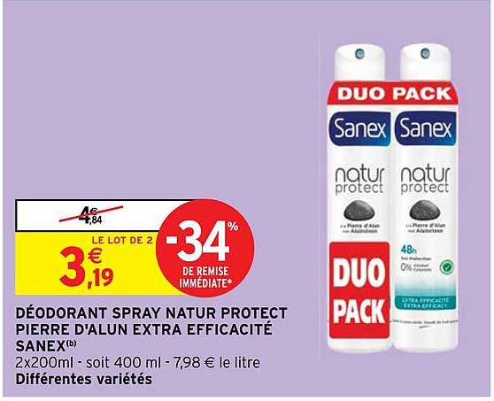 déodorant spray nature protect pierre d'alun extra efficacité sanex