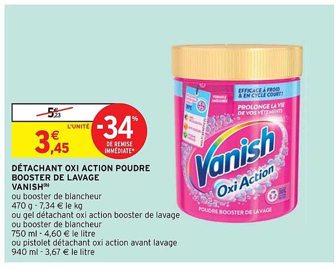 détachant oxi action poudre booster de lavage vanish
