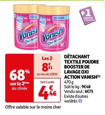 détachant textile poudre booster de lavage oxi action vanish