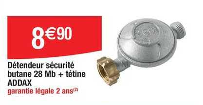 détendeur sécurité butane 28 mb + tétine addax