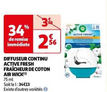 diffuseur continu active fresh fraîcheur de coton air wick