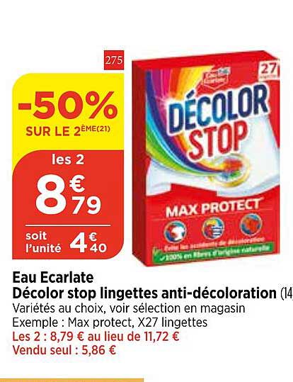 eau écarlate décolor stop lingettes anti-décoloration
