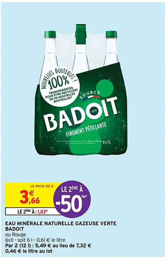 Eau Minérale Naturelle Gazeuse Verte Badoit