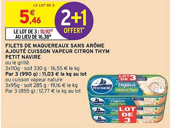 filets de maquereaux sans arôme ajouté cuisson vapeur citron thym petit navire