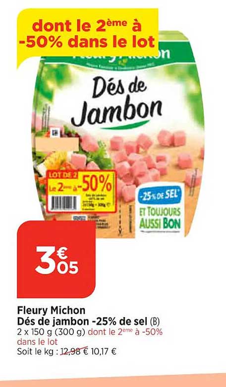 fleury michon dés de jambon -25% de sel