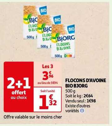 flocons d'avoine bio bjorg