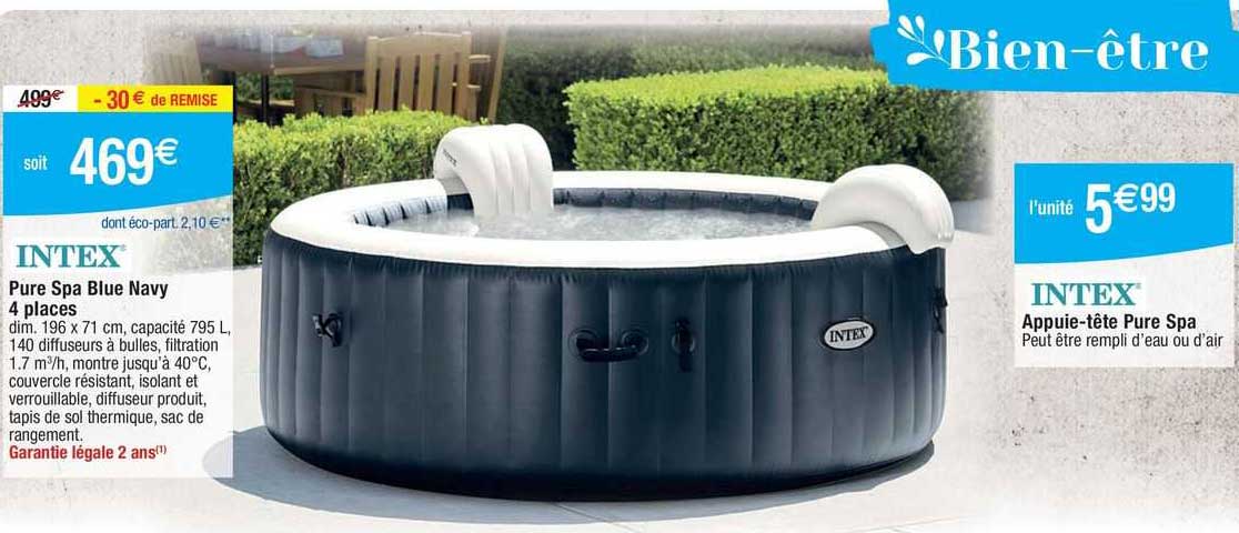 intex pure spa blue navy 4 places ou appuie-tête pure spa