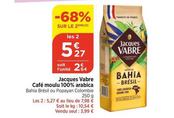 jacques vabre café moulu 100% arabica
