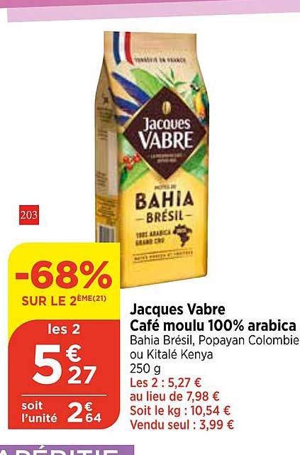 jacques vabre café moulu 100% arabica