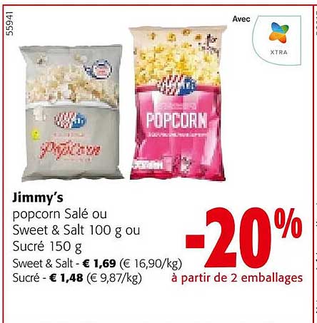 jimmy's popcorn salé ou sweat & salt ou sucré
