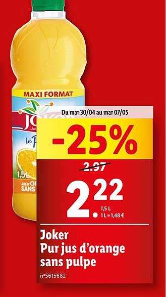 Joker Pur Jus D'orange Sans Pulpe