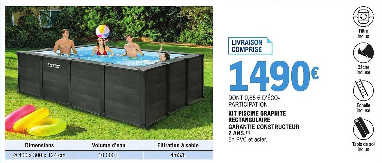 Kit Piscine Graphite Rectangulaire Intex