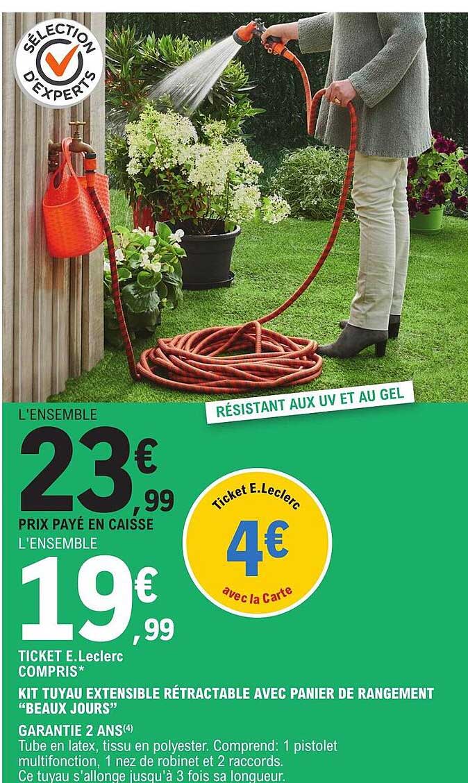 kit tuyau extensible rétractable avec panier de rangement "beaux jours"