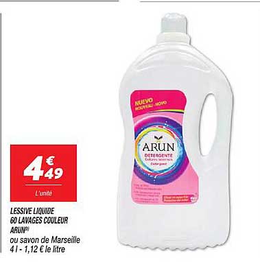 lessive liquide 60 lavages couleur arun ou savon de marseille