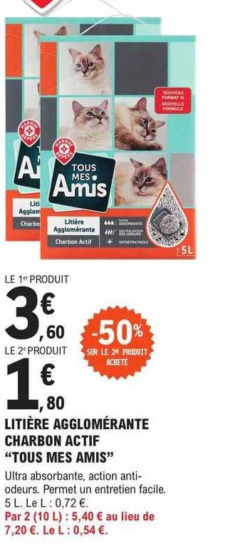 litière agglomérante charbon actif "tous mes amis"