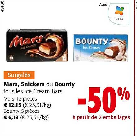 mars, snickers ou bounty ice cream bars