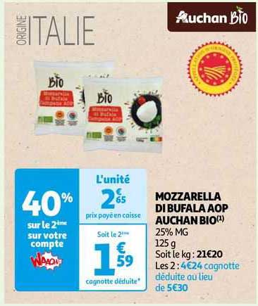 Mozzarella Di Bufala Aop Auchan Bio